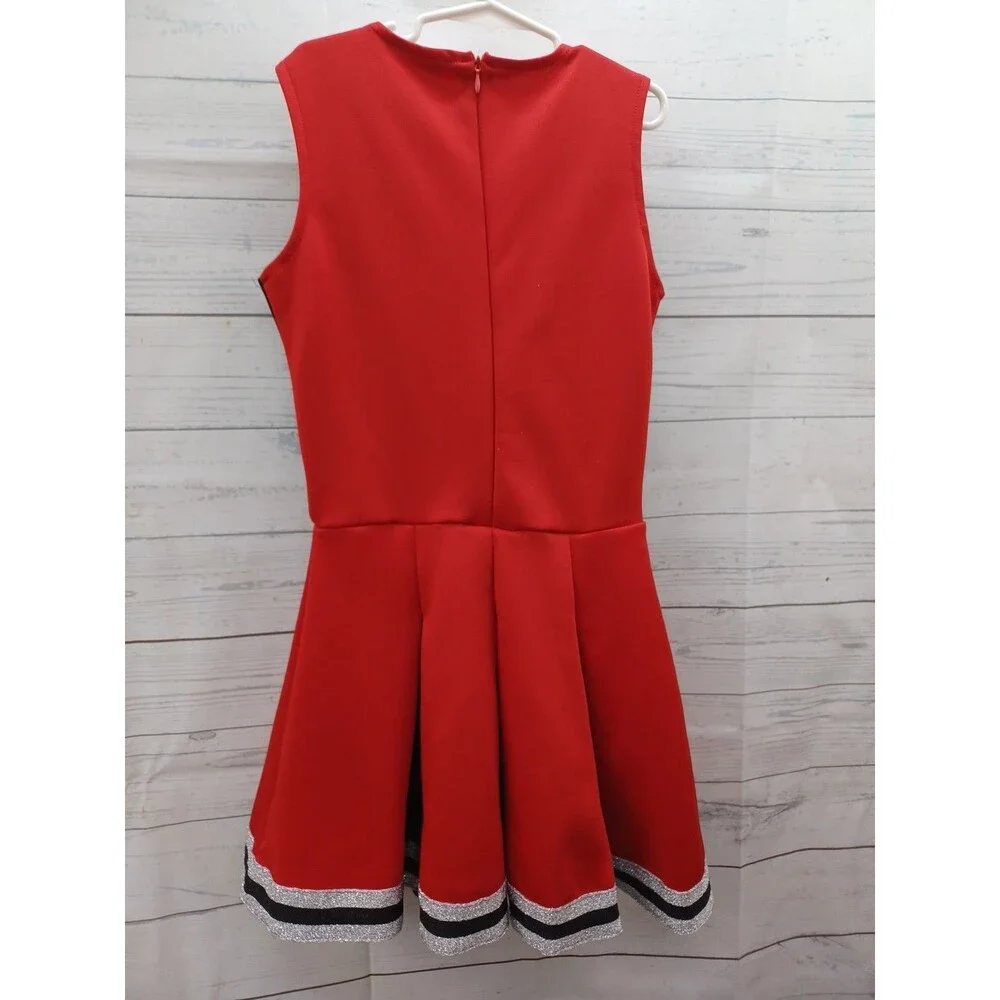 Girls Spirit Cheerleader Outfit Costume Red Black Silver Skirt Youth Sz L
